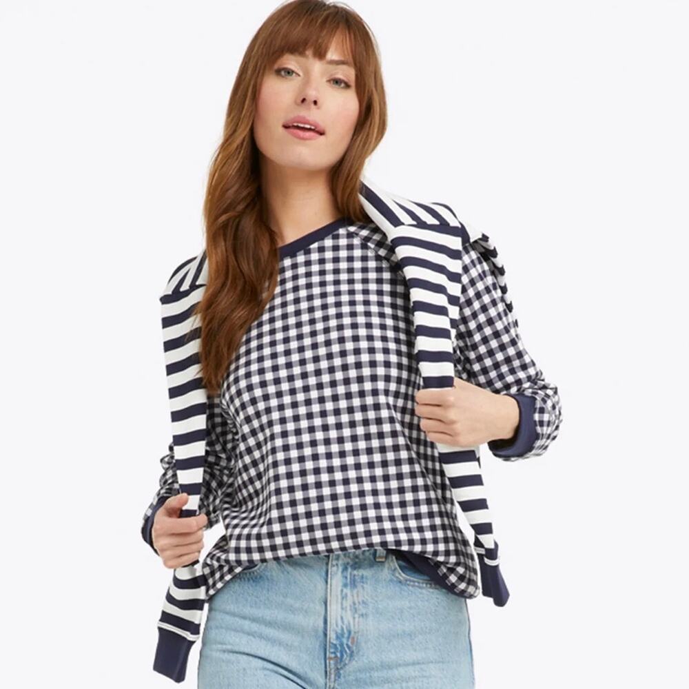 Draper James Natalie Sweatshirt in Navy Gingham size Medium